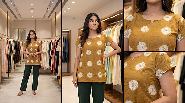 Kala Sanskruti Mustard & White Cotton Bandhani Women’s Redy Kurti (2XL) Elegant Traditional Cotton Redy Kurti For Women