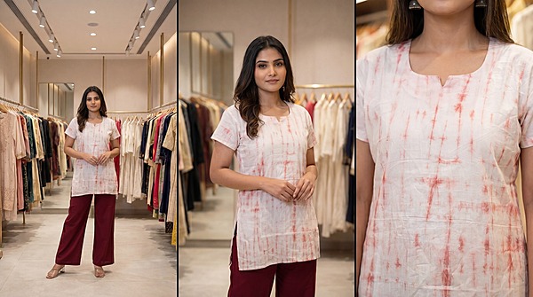 Kala Sanskruti White & Peach Cotton Bandhani Women’s Redy Kurti (2XL) Elegant Traditional Cotton Redy Kurti For Women