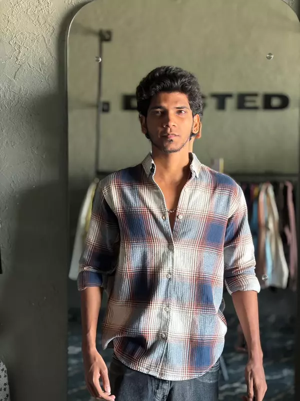 Navy blue & rust flannels