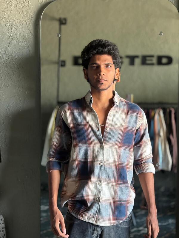 Navy blue & rust flannels