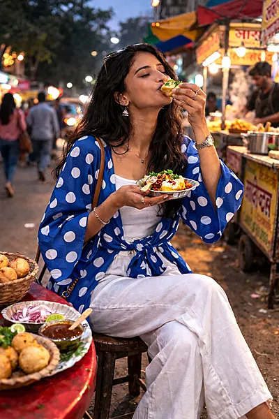 Nivedita's Flare sleeved Tie front over top - Blue Polka