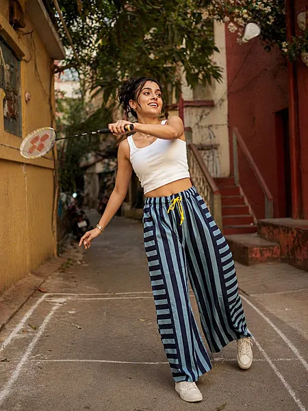Anya's Flared Lounge pants - Blue & Blue Stripes