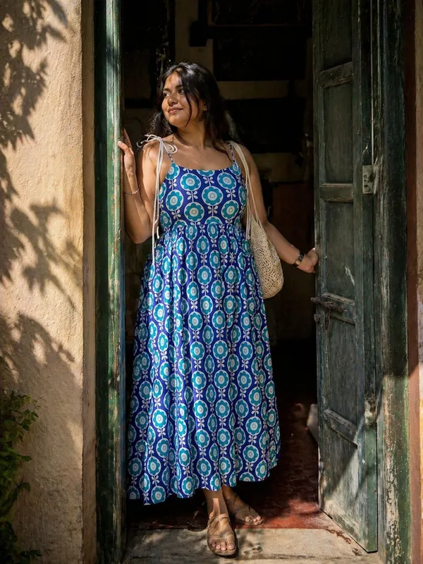 Zara's Classic Tube Dress - Blue With Blue Flowers