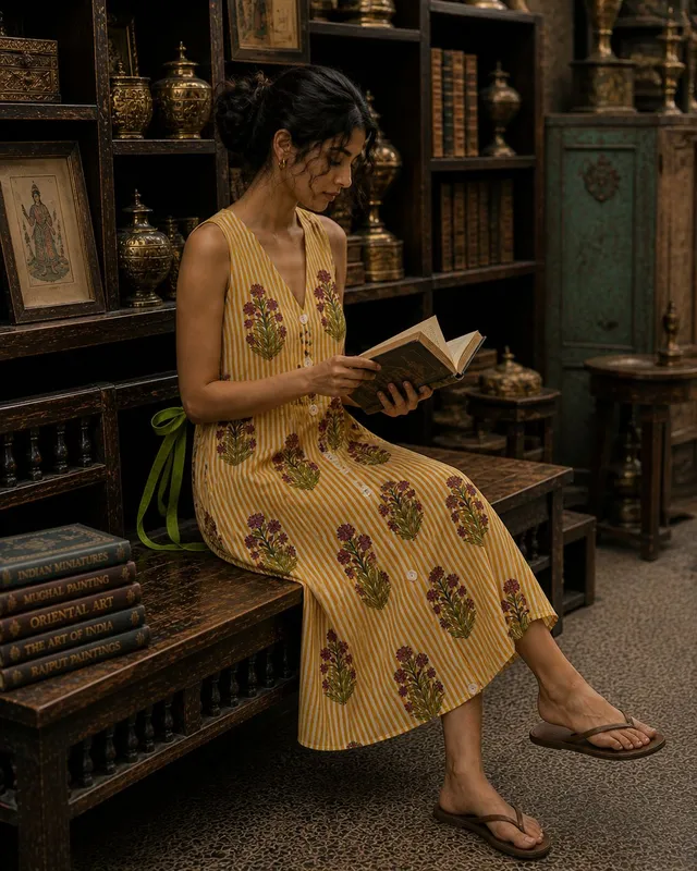 Cyra's Racer Back Dress - Yellow & White Stripes with Flowers