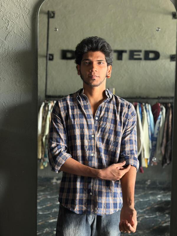 Navy clay check shirt
