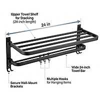 Premium Matte Black 24-Inch Multi-Functional Towel Rack