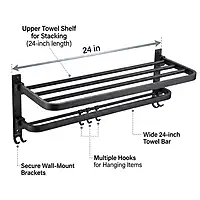 Premium Matte Black 24-Inch Multi-Functional Towel Rack