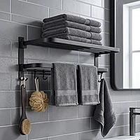 Premium Matte Black 24-Inch Multi-Functional Towel Rack
