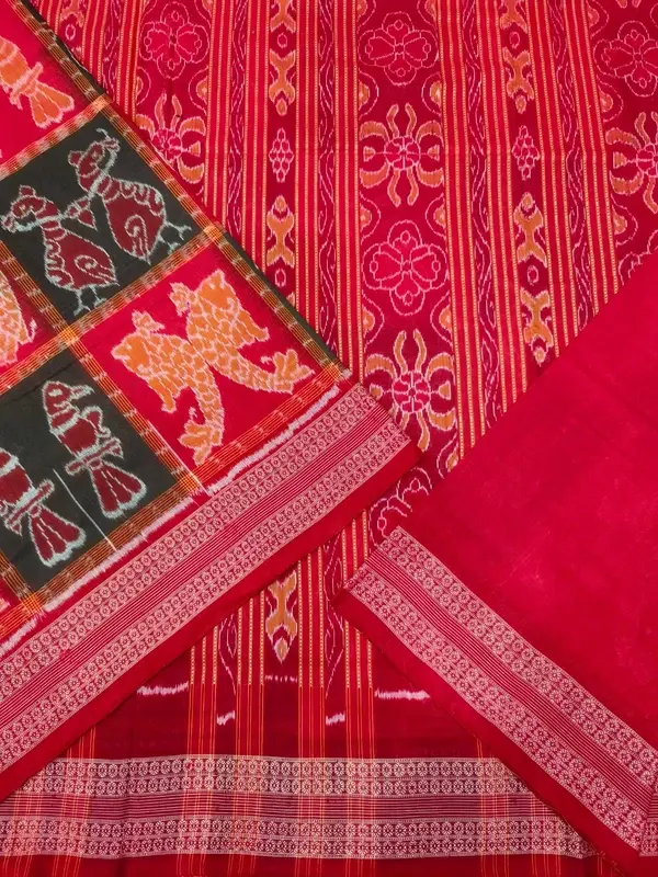 BOX JODI MOTIFS BANDHA SAREE-RED-BLACK