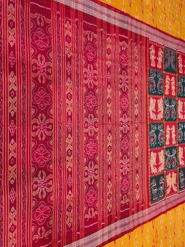 BOX JODI MOTIFS BANDHA SAREE-RED-BLACK