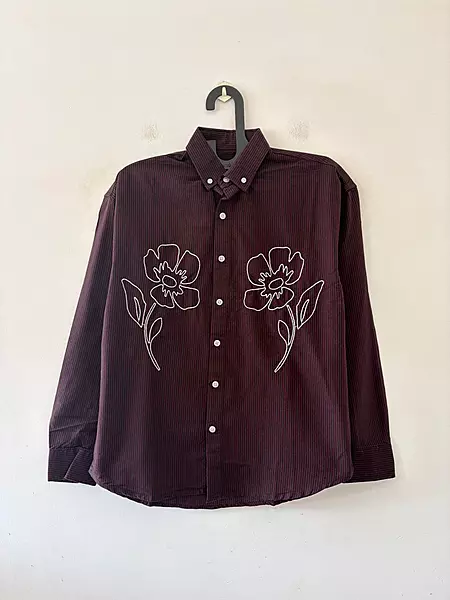 Maroon striped embroidered shirt