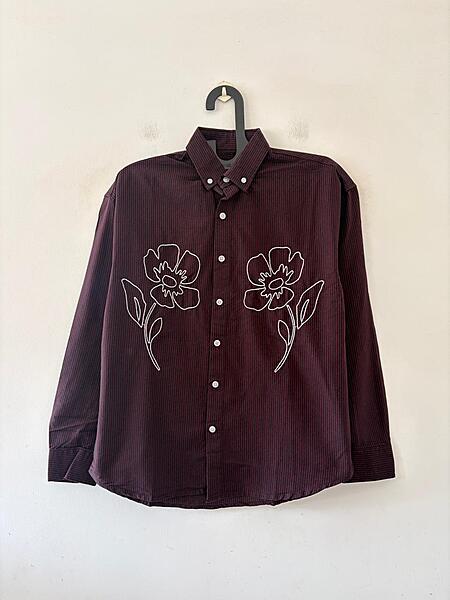 Maroon striped embroidered shirt