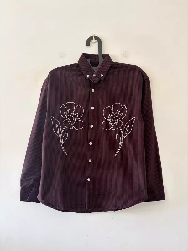 Maroon striped embroidered shirt