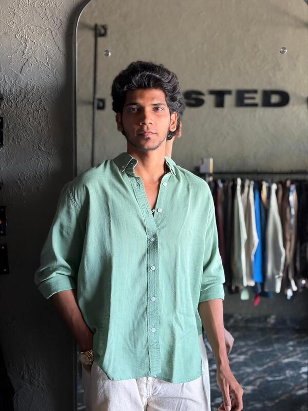 Moss green linen shirt