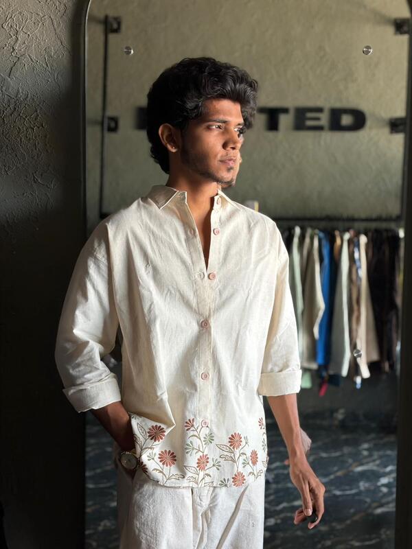Rust petal embroidered shirt