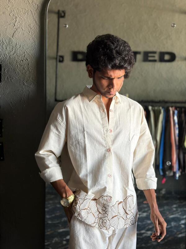 Ivory bloom embroidered shirt
