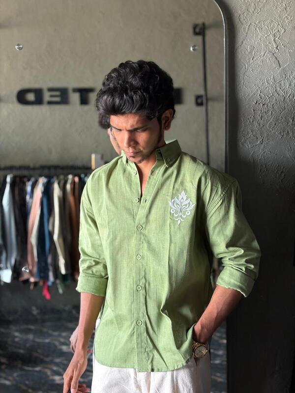 Sage crest embroidered shirt