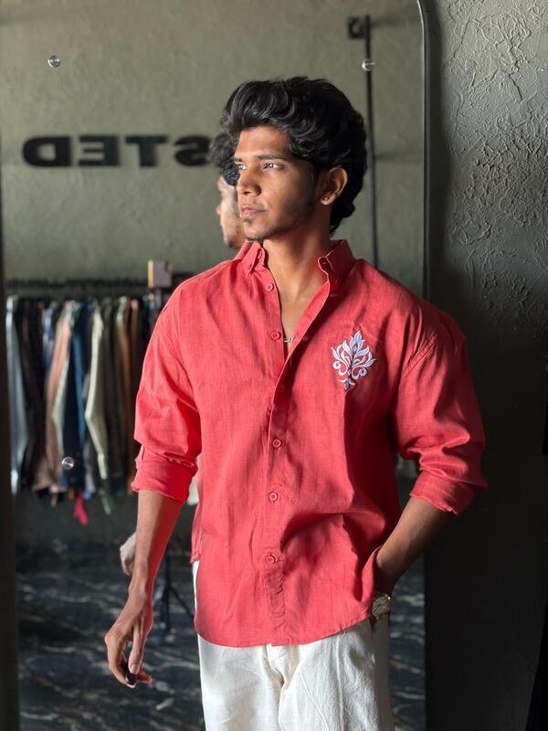 Brick red embroidered shirt