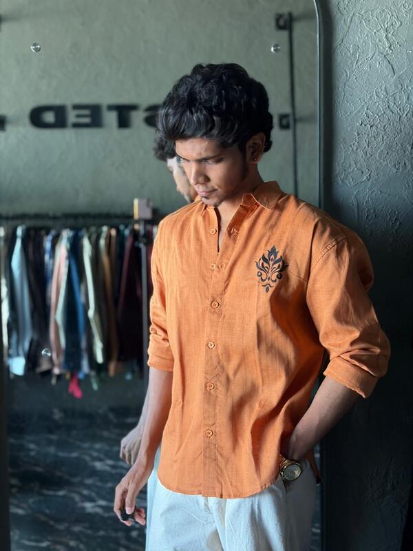 Rust orange embroidered shirt