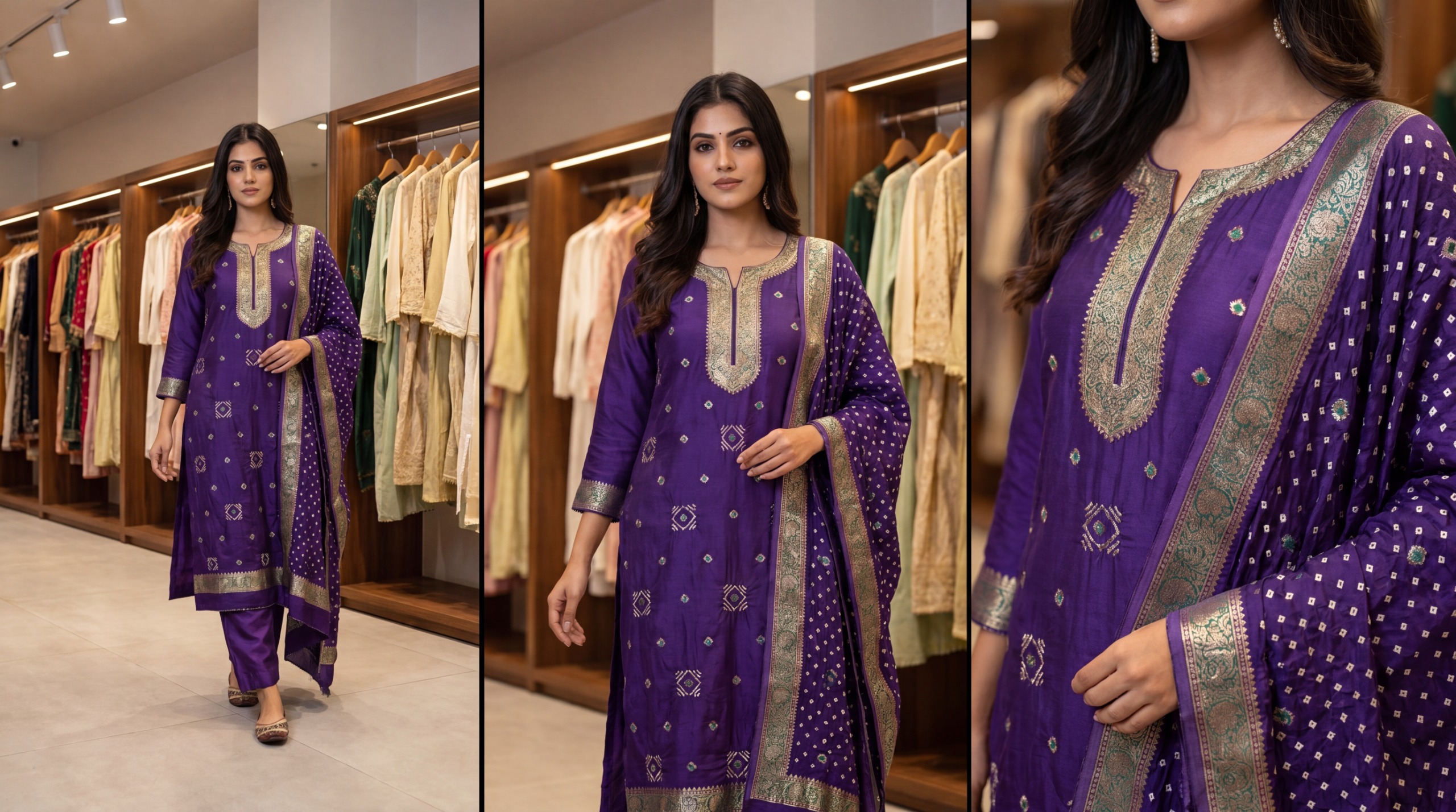 Kala Sanskruti All Over Purple Color Art Silk Bandhani Dress 2.5 M Each Piece Elegant Traditional Wear Art Silk Dress for Women