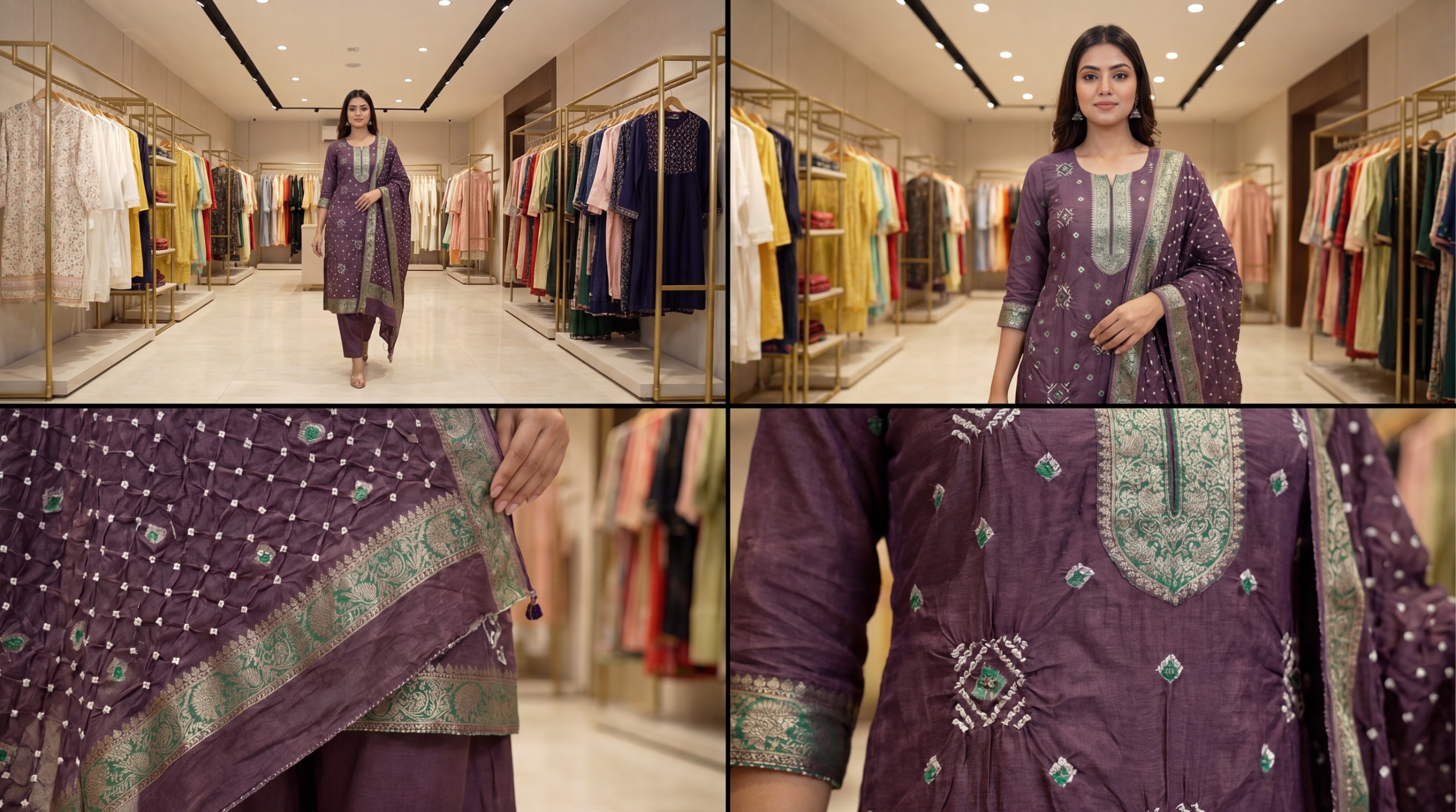 Kala Sanskruti All Over Coffee Color Art Silk Bandhani Dress 2.5 M Each Piece Elegant Traditional Wear Art Silk Dress for Women