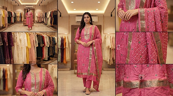 Kala Sanskruti All Over Gajri Color Art Silk Bandhani Dress 2.5 M Each Piece Elegant Traditional Wear Art Silk Dress for Women