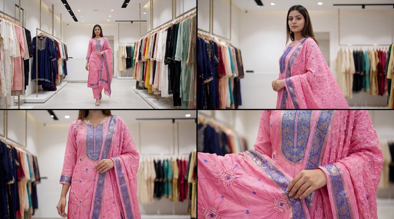 Kala Sanskruti All Over Pink Color Art Silk Bandhani Dress 2.5 M Each Piece Elegant Traditional Wear Art Silk Dress for Women