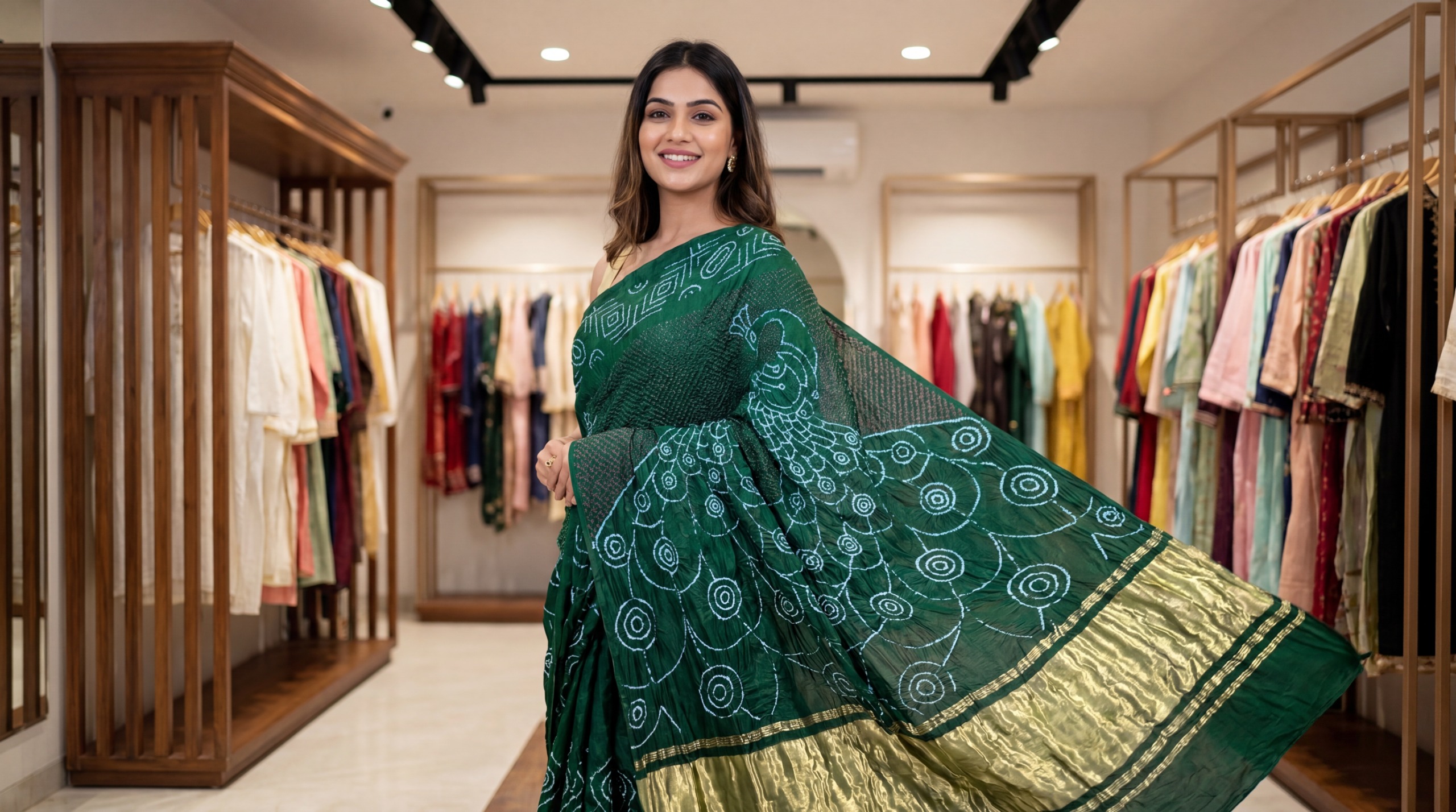 Kala Sanskruti All Over Green Color Pure Gaji Silk Bandhani Saree 6.5M with Blouse Piece Elegant Traditional Wear Saree for Women