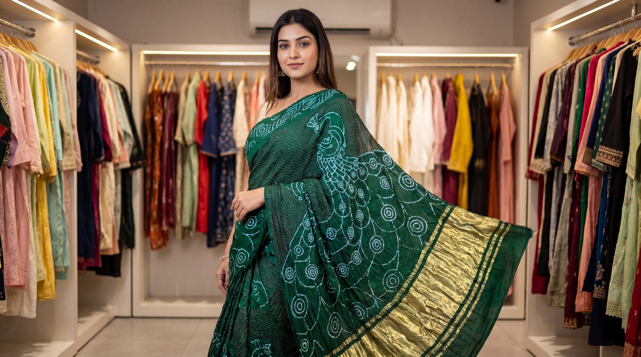 Kala Sanskruti All Over Green Color Pure Gaji Silk Bandhani Saree 6.5M with Blouse Piece Elegant Traditional Wear Saree for Women