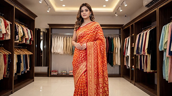 Kala Sanskruti Orange & Red Color Pure Banarasi Saree 6.5M Elegant Traditional Wear Graceful Pure Banarasi Saree Handcrafted Artistry for Woman