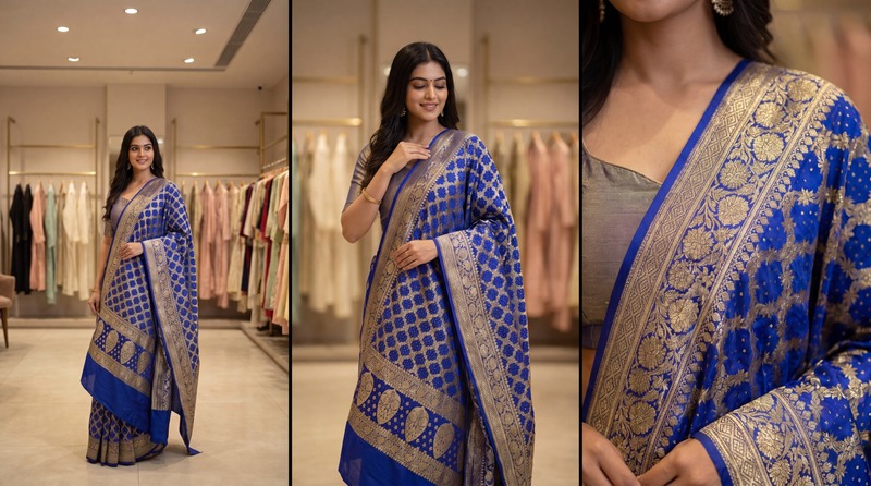 Kala Sanskruti All Over Royal Blue Color Banarasi Georgette Bandhani Dupatta 2.5 M Elegant Traditional Wear Unique Dupatta for Women