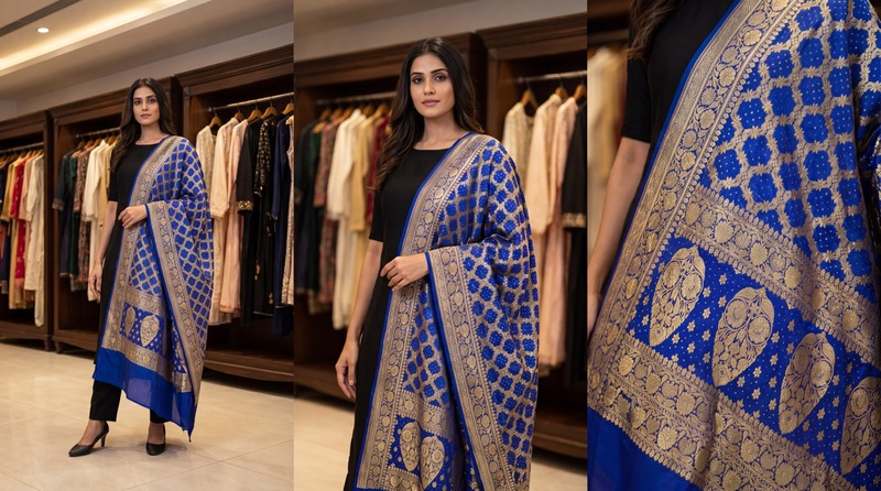 Kala Sanskruti All Over Royal Blue Color Banarasi Georgette Bandhani Dupatta 2.5 M Elegant Traditional Wear Unique Dupatta for Women