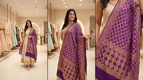 Kala Sanskruti All Over Magenta Color Banarasi Georgette Bandhani Dupatta 2.5 M Elegant Traditional Wear Unique Dupatta for Women