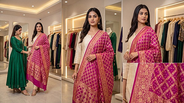 Kala Sanskruti All Over Pink Color Banarasi Georgette Bandhani Dupatta 2.5 M Elegant Traditional Wear Unique Dupatta for Women
