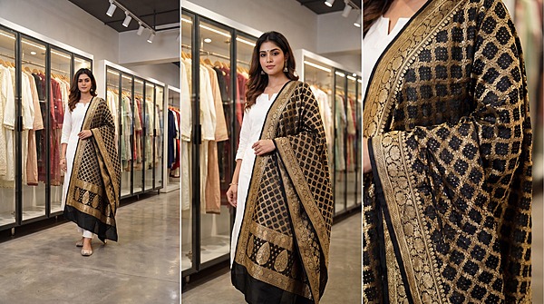 Kala Sanskruti All Over Black Color Banarasi Georgette Bandhani Dupatta 2.5 M Elegant Traditional Wear Unique Dupatta for Women
