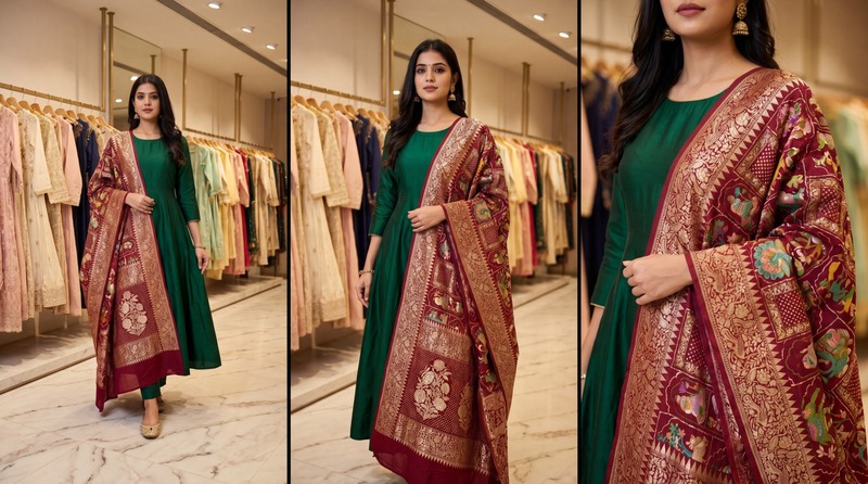 Kala Sanskruti All Over Maroon Color Banarasi Georgette Bandhani Dupatta 2.5 M Elegant Traditional Wear Unique Dupatta for Women