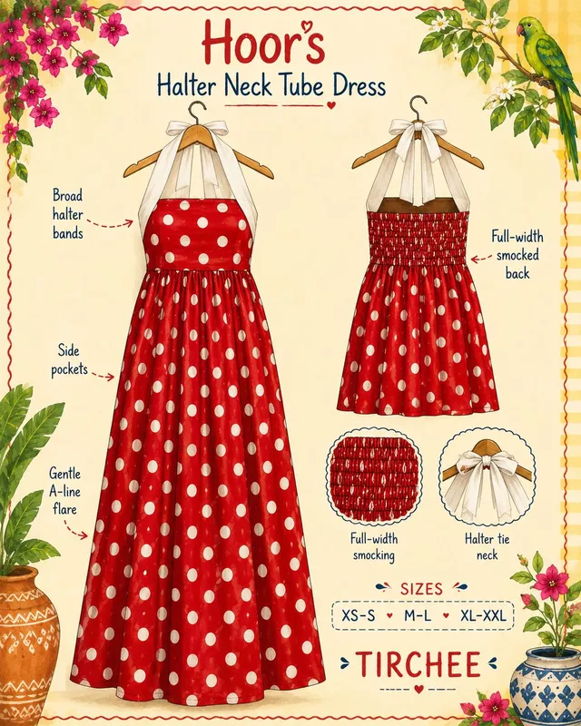 Hoor's Halter Neck Tube Dress - Red & Polka
