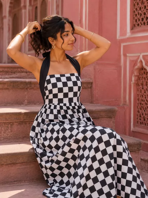 Hoor's Halter Neck Tube Dress - Check Mate