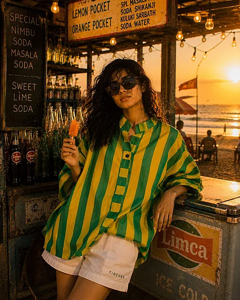 Junoon's Anti-Fit Shirt - Lemon Yellow & Green Stripes