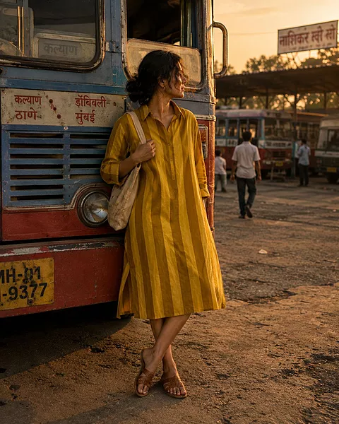Meera's Flare collared dress - Mustard & Yellow Stripes