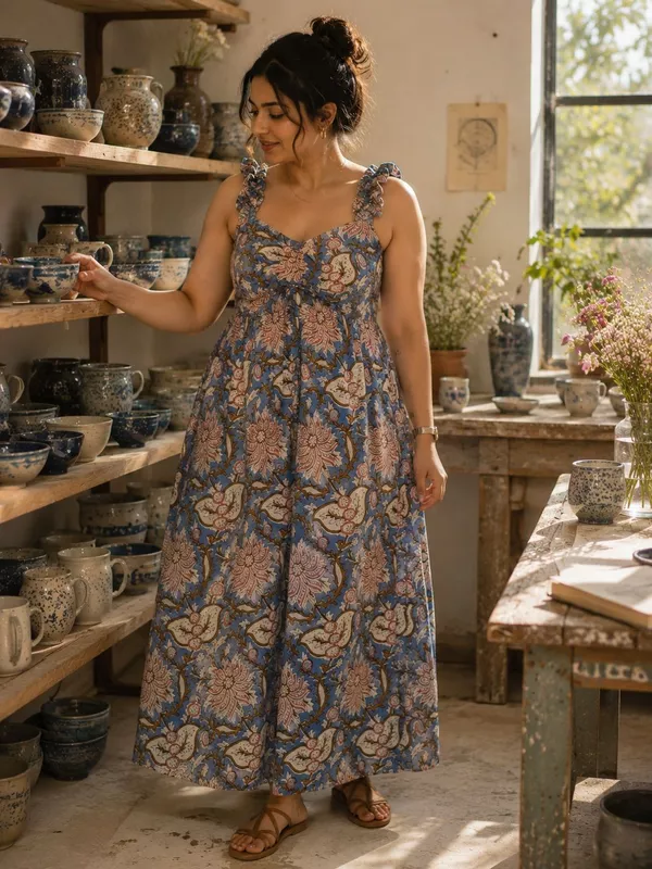 Freya's gentle Scrunch Frill Dress - Sky Garden