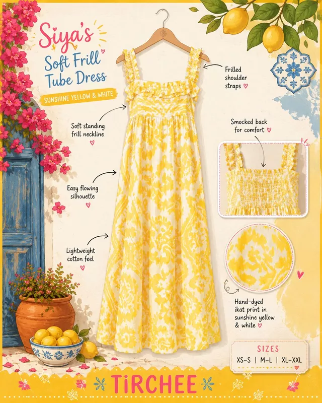 Siya's Soft Frill Tube Dress - Sunshine Yellow & White
