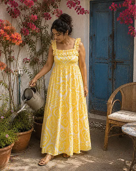 Siya's Soft Frill Tube Dress - Sunshine Yellow & White