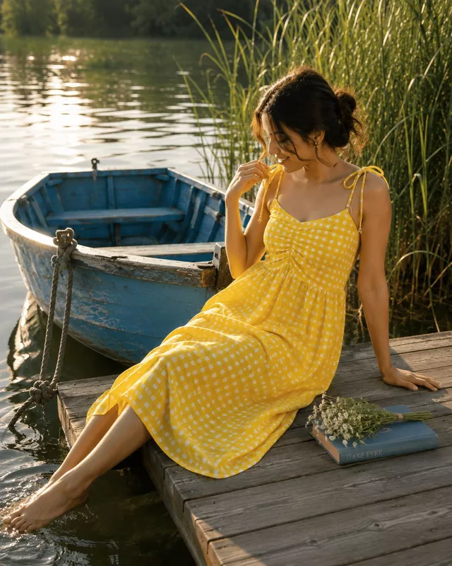 Fiza's Gentle Scrunch Tube Dress - Yellow Gingham