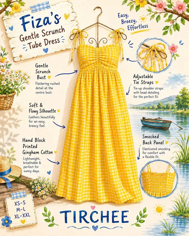 Fiza's Gentle Scrunch Tube Dress - Yellow Gingham