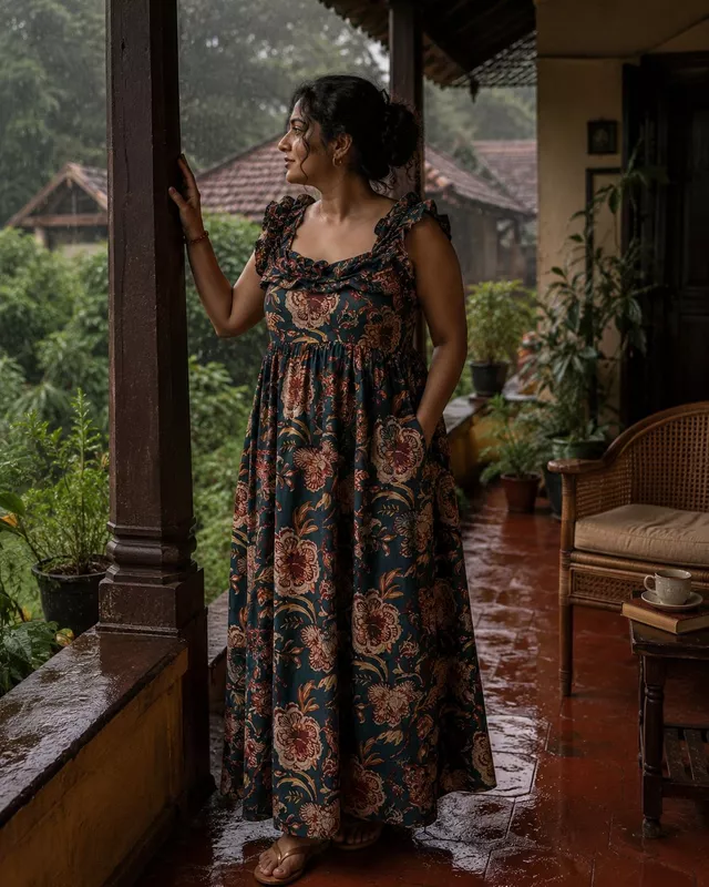 Siya's Soft Frill Tube Dress - Green & Flowers