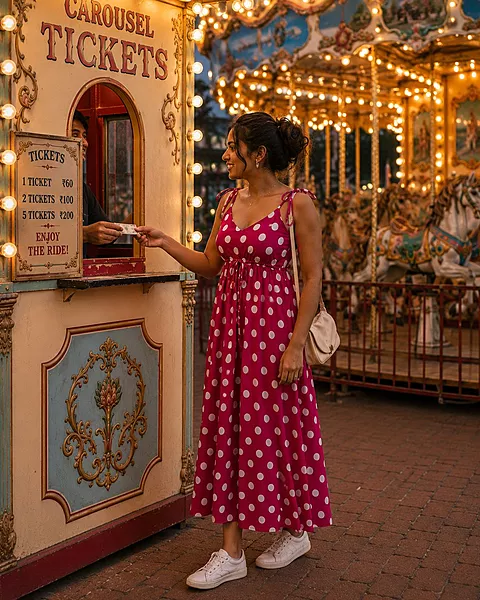 Meghana's Strap & Tie Dress - Pink polka
