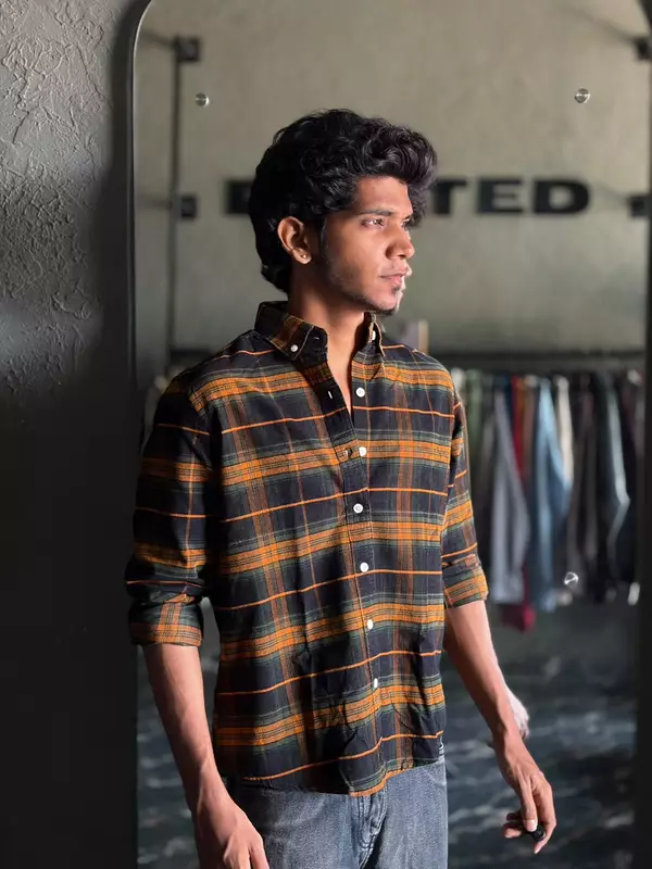 Ember orange & forest flannels