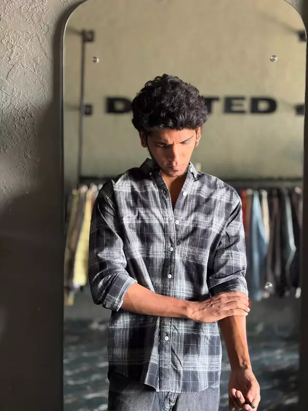 Charcoal black & silver check shirt