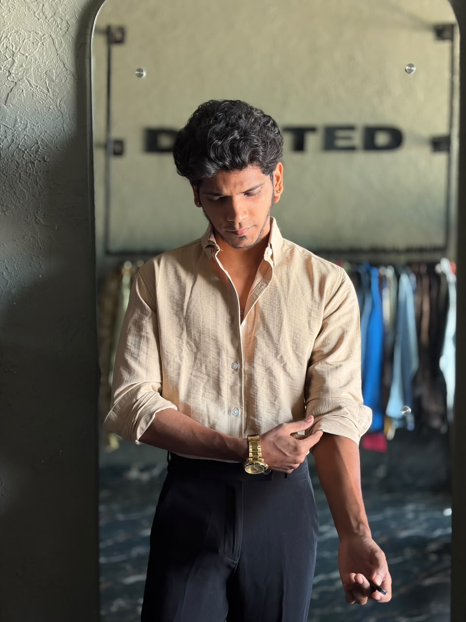 Sand beige stripes shirt